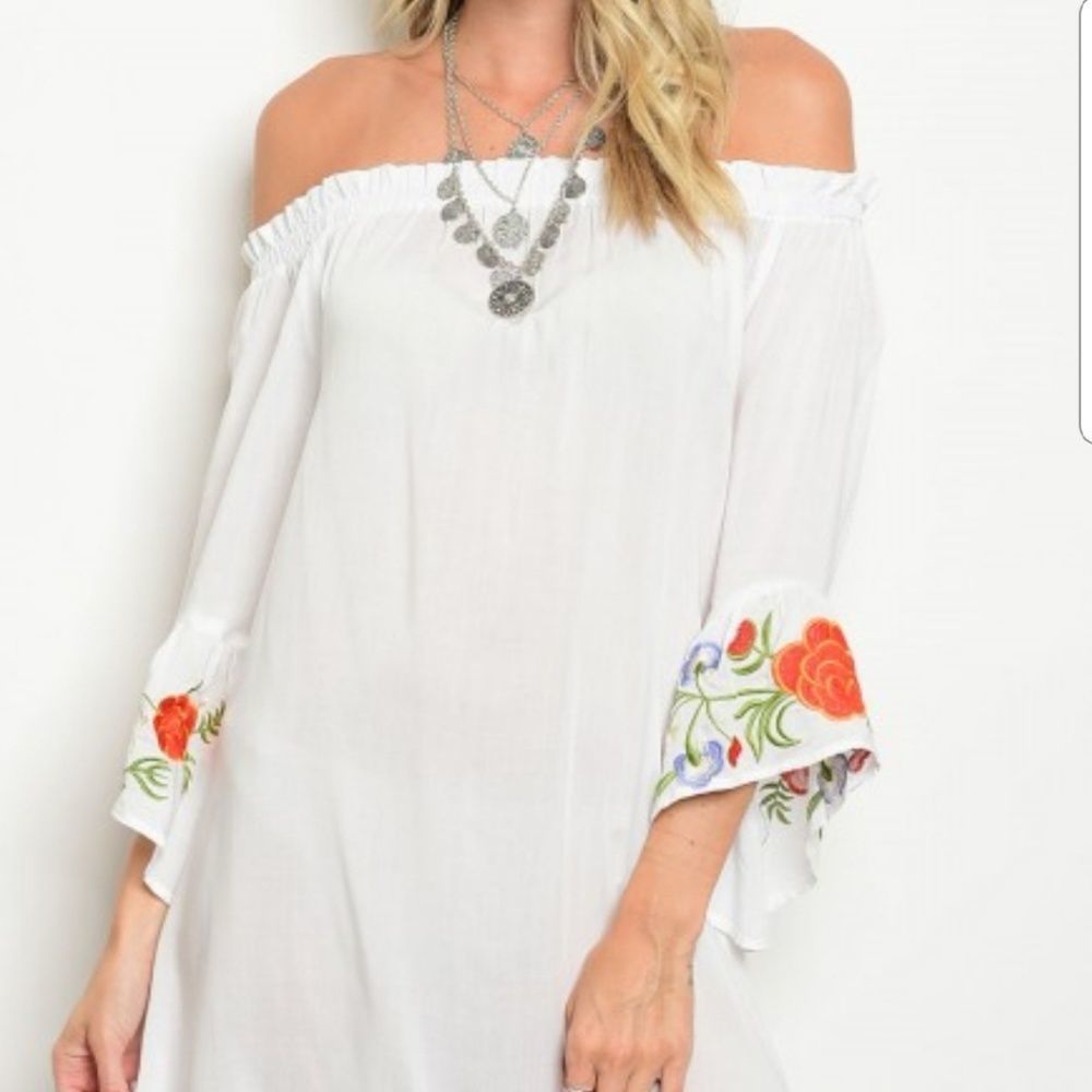 White Dress with Red Embroidery
